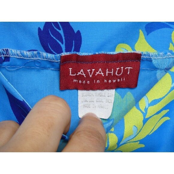 VTG Lava Hut Hawaiian Dress Size Small Blue Hibiscus Ruffle MuuMuu Aloha Luau - Picture 3 of 10